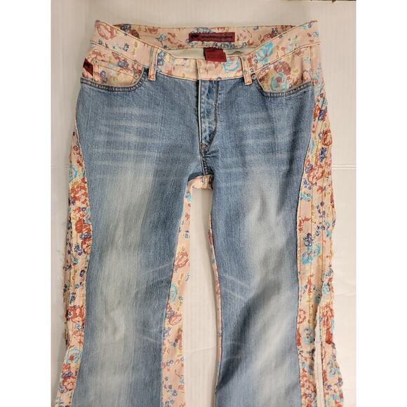 Parasuco Bohemian Jean Sz 32 Flare Low Rise Floral Ruffes Colorblock Unique - Picture 4 of 15